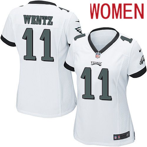 Women Philadelphia Eagles 11 Carson Wentz Nike White Game NFL Jersey